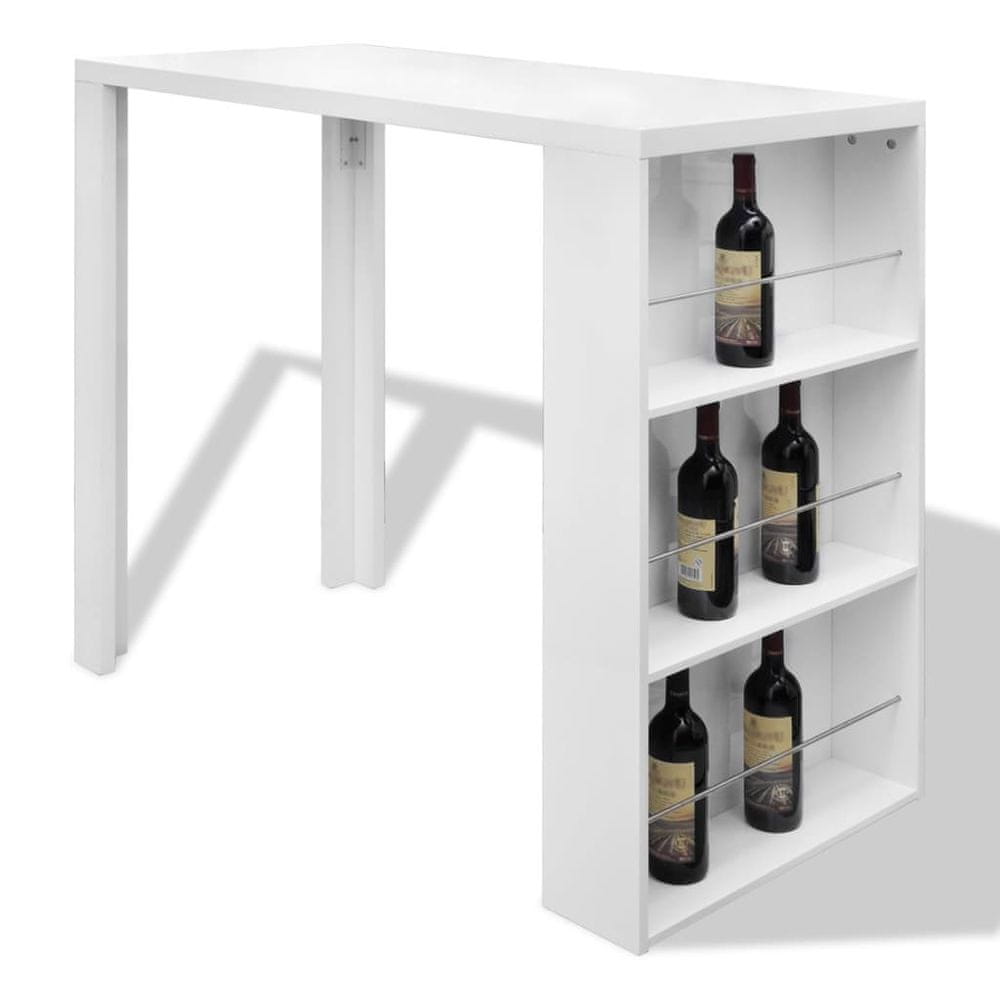Vidaxl Barový stolík, MDF, so stojanom na víno, vysoký lesk, biely